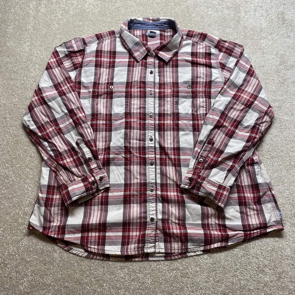 Carhartt Shirt Womens 2XL Red Gray Plaid Button Down Long Sleeve Casual Pocket